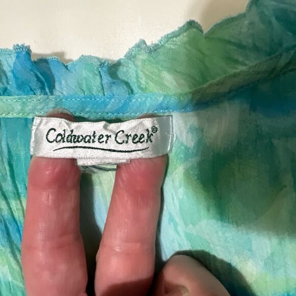 Coldwater Creek Top Button Up Swim Cover Up Aqua Blue Floral Sheer Lightweight - Picture 6 of 10